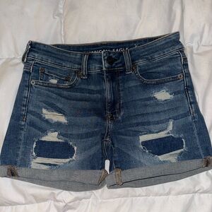 American Eagle Outfitters Blue Distressed Jean Shorts